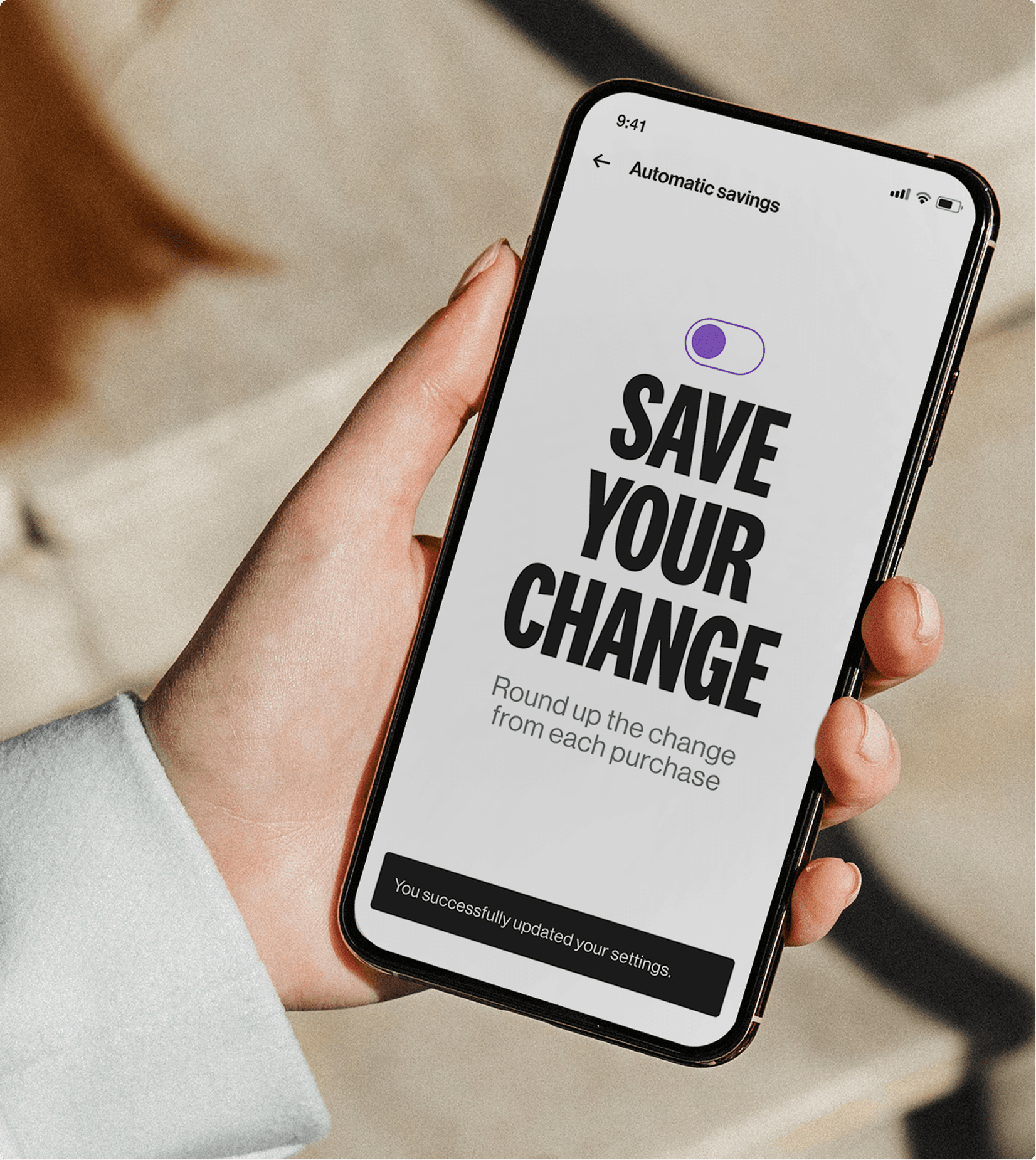 phone screen in hand - save your change